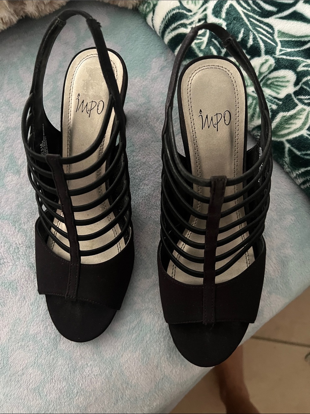 Impo Black Strappy Slingback Heels